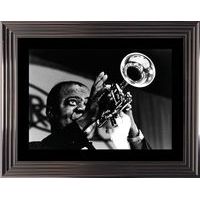 Louis Armstrong - Affiche encadrée Noir et Blanc: 50x70 cm (Cadre Glascow)